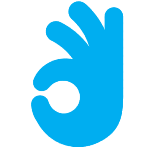 Blue icon of a hand doing an 'ok' sign. 