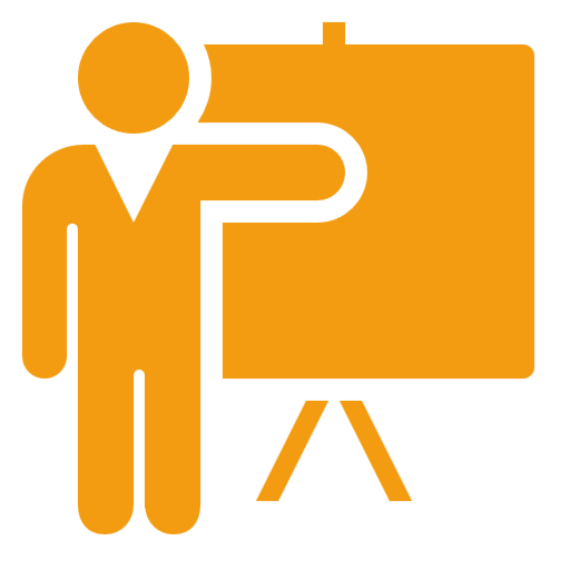 Icon of a yellow man in front of a board.