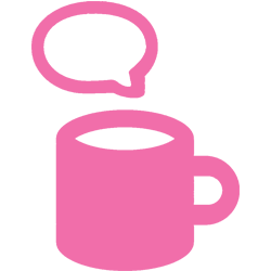 Pink cup icon with a speech bubble above. 